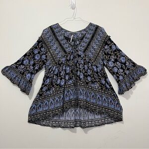Free People Oversized Peasant Top Blouse Moonlight Dance Floral Boho Pockets XS
